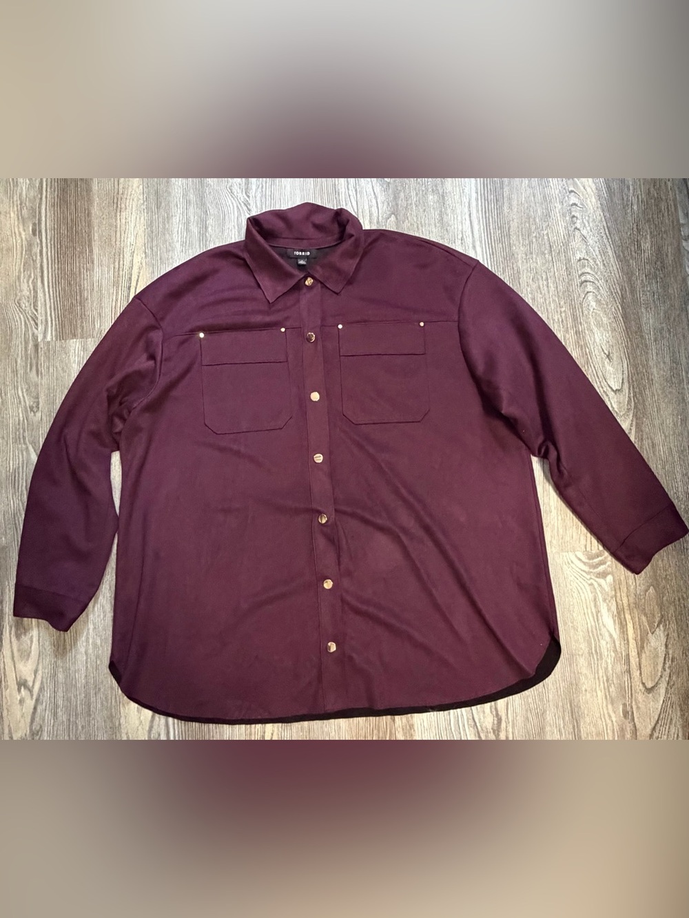 Torrid 1 Deep Burgundy Button-Front Shirt Jacket with Chest Pockets